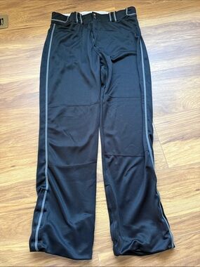 Men's Black Athletic Baseball Softball Pants with Gray Stripe w adjustable leg